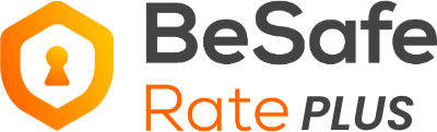 Logo di BeSafe Rate Plus con icona scudo arancione.